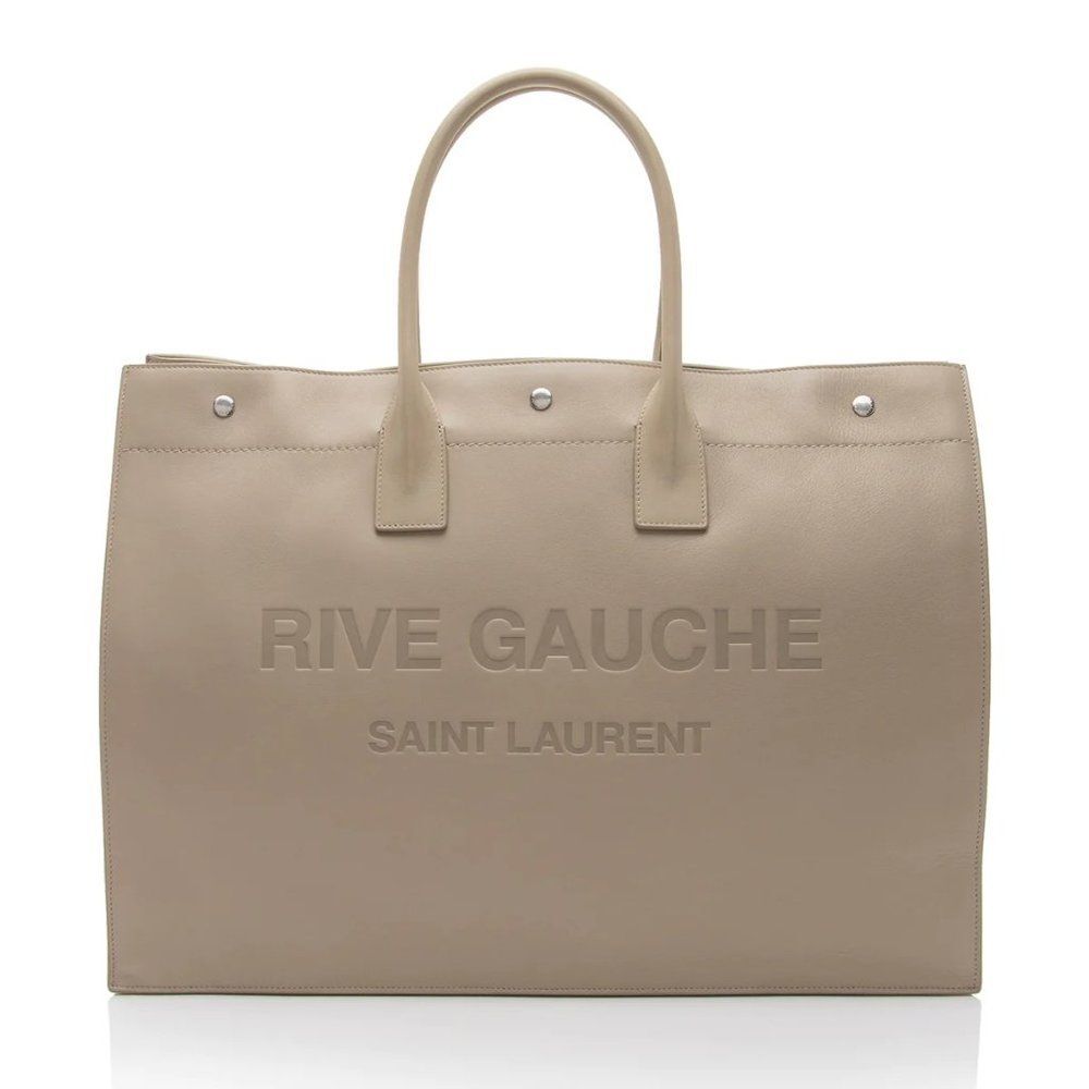 Saint Laurent Rive Gauche Calfskin Travel Leather Large Tote color Sea Salt